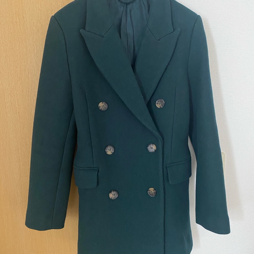 & Other Stories Women’s Dark Emerald Green Double-Breasted Coat Size 32 XS